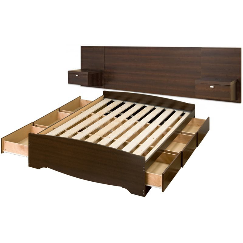 Prepac Series 9 Wooden Queen Storage, Queen Size Floating Bed Frame Dimensions