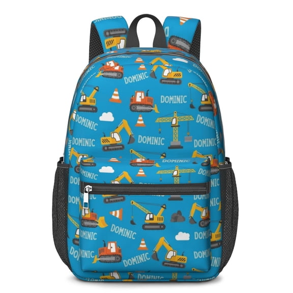 Excavator and Crane Blue Pattern 17" School Backpacks for Teens,Waterproof Oxford Fabric,S-Shape Padded Straps for School,Travel,Hiking,Camping