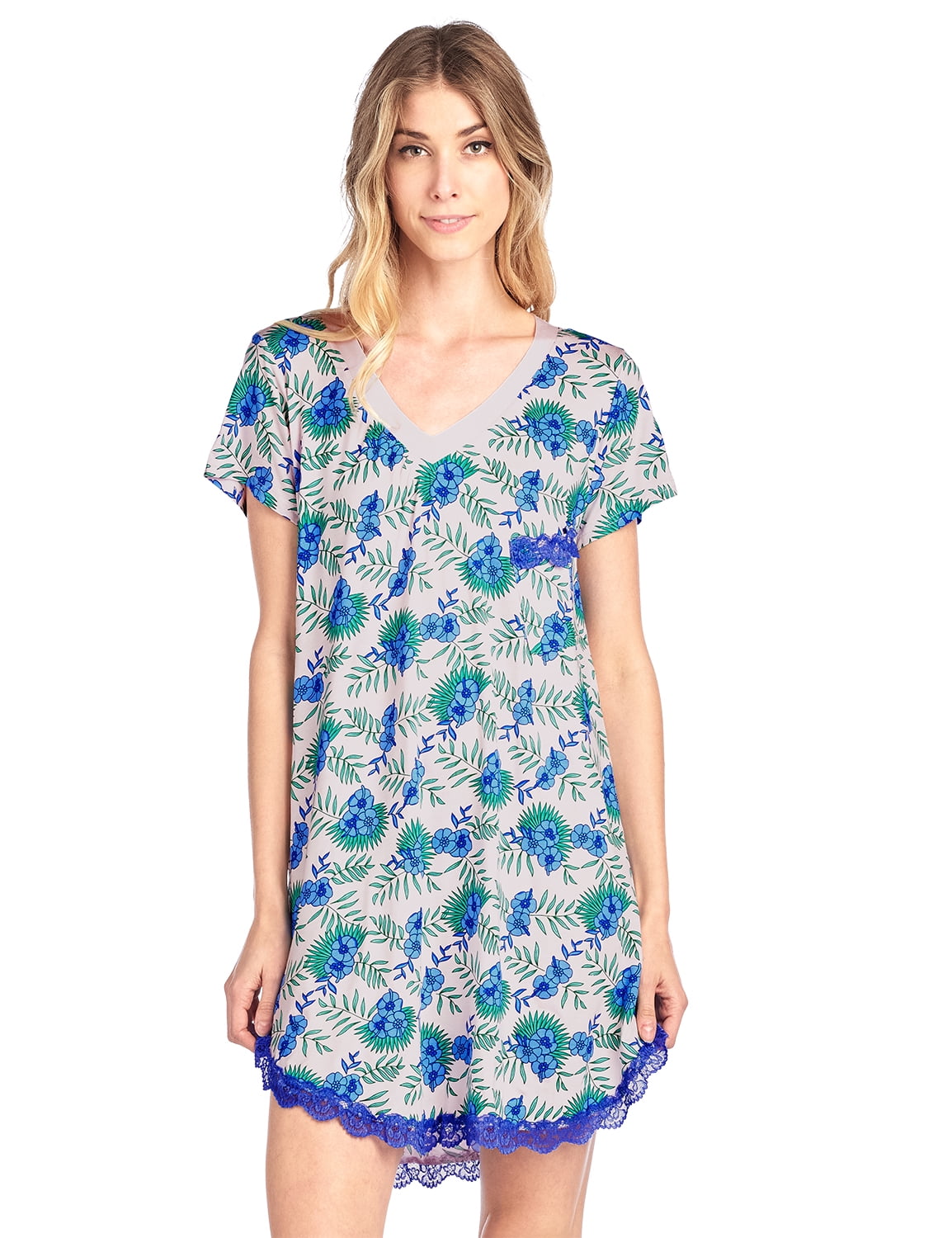Casual Nights Women's Rayon Short Sleeve Floral Dorm Sleepwear