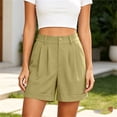 thumbnail image 4 of Fsgntruao Women's Fashion Solid Color Elastic Waist Pocket Button Zipper Shorts Pants, 4 of 7