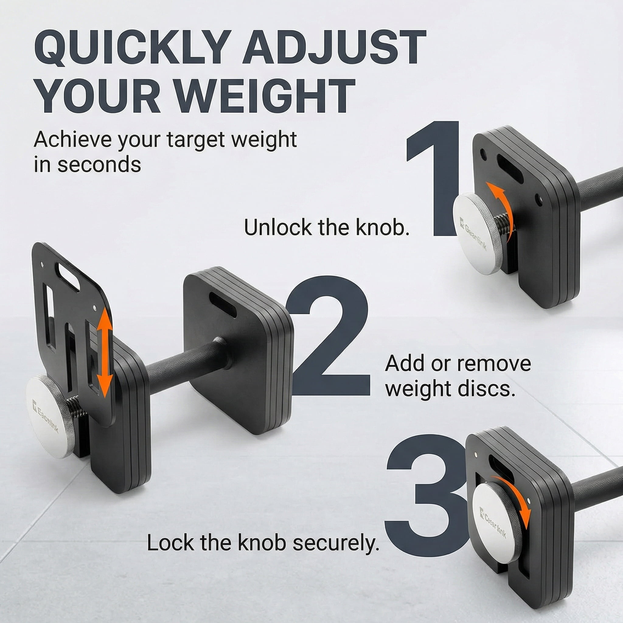 Eisenlink Adjustable Dumbbells, 50lbs Pair, 5pound Increments, Quick-Lock Square Weight set for Home Gym Fitness (50lbx2)