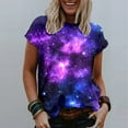 thumbnail image 2 of Tnhcen Women's Summer Starry Sky Print Round Neck Short Sleeve Basic Top – Casual Plus Size Shirts S-3XL Breathable Stretchy Tops, 2 of 7