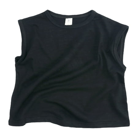 

nsendm Boys Surf T Shirts Toddler Kids Girls Boys Short Classic Loose Soft Sleeveless Solid T Basketball Clothe Youth Black 12 Months