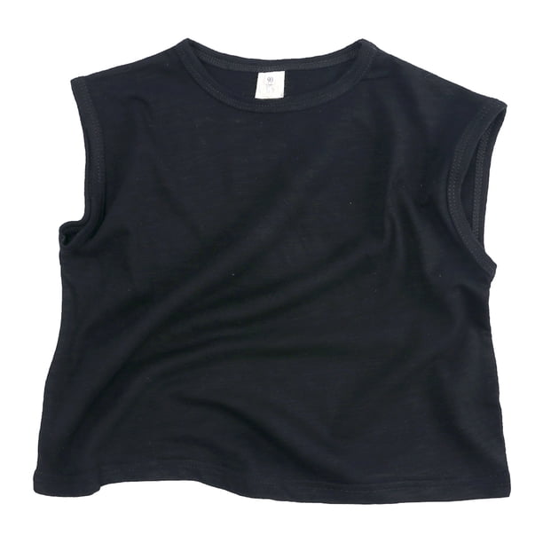Gibobby ropa Niños blusas Niños pequeños, niñas, niños, corto, clásico, suelto, , sin mangas, sólido, camiseta, camisetas, ropa(Negro, 2 Años)