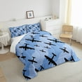 thumbnail image 4 of Airplane Bedding Comforter Sets Twin Size Aircrafts Silhouette Comforter Set Old Bomber Planes Bedding Blue Wave Stripes Duvet Insert Aviation Themed Airplane Decor Room,2 Pieces, 4 of 6
