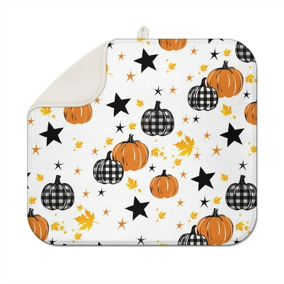 Halloween Dish Drying Mat for Kitchen Counter Pumpkin Spooky Ghosts Fall Dish Mat Absorbent Microfiber Reversible Dish Draining Mat Medium Dishes Pad 16 X 18 Inch
