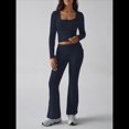thumbnail image 4 of Conjuntos de Salón para Mujer, Conjuntos Casuales Y2K de 2 Piezas, Tops Cortos de Corta, Pantalones Acampanados con Pliegues y Chándales. Azul Marino S, 4 of 10