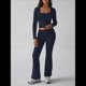 thumbnail image 4 of Conjuntos de Salón para Mujer, Conjuntos Casuales Y2K de 2 Piezas, Tops Cortos de Corta, Pantalones Acampanados con Pliegues y Chándales. Azul Marino M, 4 of 10