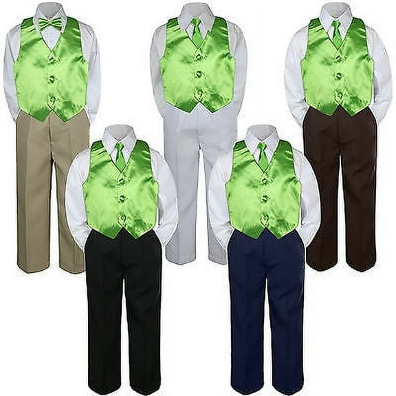 4pc Lime Green Neon Vest & Tie Suit Set Baby Boy Toddler Kid Uniform S-7