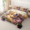 thumbnail image 3 of Manfei Floral Dog Twin Quilt Set, Garden Bloom Twin Coverlet Set, Orange Green, 2-Piece, 1 Bedspread and 1 Pillowcase, 3 of 7