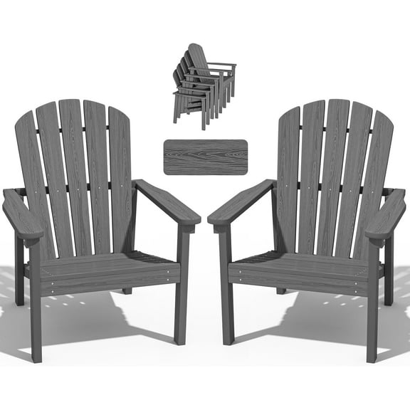 Stackable Adirondack Chair - All-Weather HDPE Outdoor Patio Chair - Durable and Space -Saving Design for Easy Storage - Ideal for Porch, Lawn, or Garden-Grey