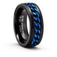 thumbnail image 4 of Men's Stainless Steel Curb Chain Link Spinner Fidget Ring Anxiety Band Black Blue 8MM, 4 of 4