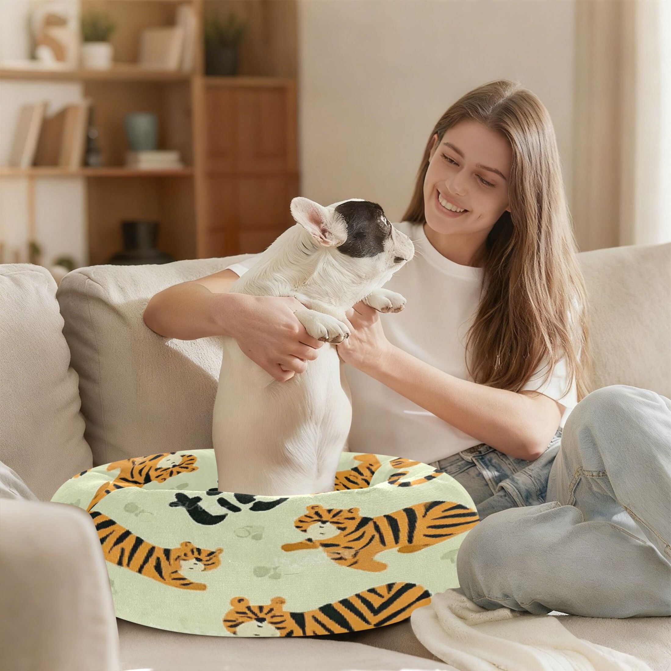 Iauyy Pet Couch Donut Cat Bed for Indoor Cats/Small Dogs Washable & Machine with Non-slip Bottom Calming Cat Furniture, Vivid (M)