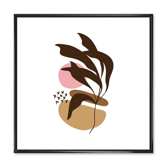 Designart 'Abstract Plants With Elementary Shapes' Modern Framed Canvas Wall Art Print