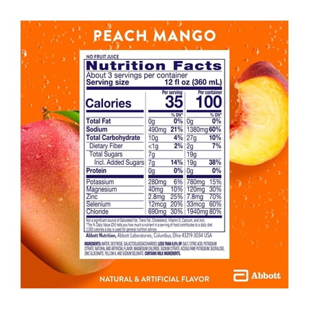 PEDIALYTE WITH IMMUNE SUPPORT ELECTROLYTE SOLUTION, PEACH MANGO, 1 LITER