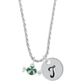 thumbnail image 1 of Delight Jewelry Silvertone Green Peppermint Candy Silvertone Script Initial Disc - T - Charm Necklace, 20"+3", 1 of 4