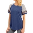 thumbnail image 4 of Women Crew Neck Short Sleeve Stripes Leopard Print Top, 4 of 8