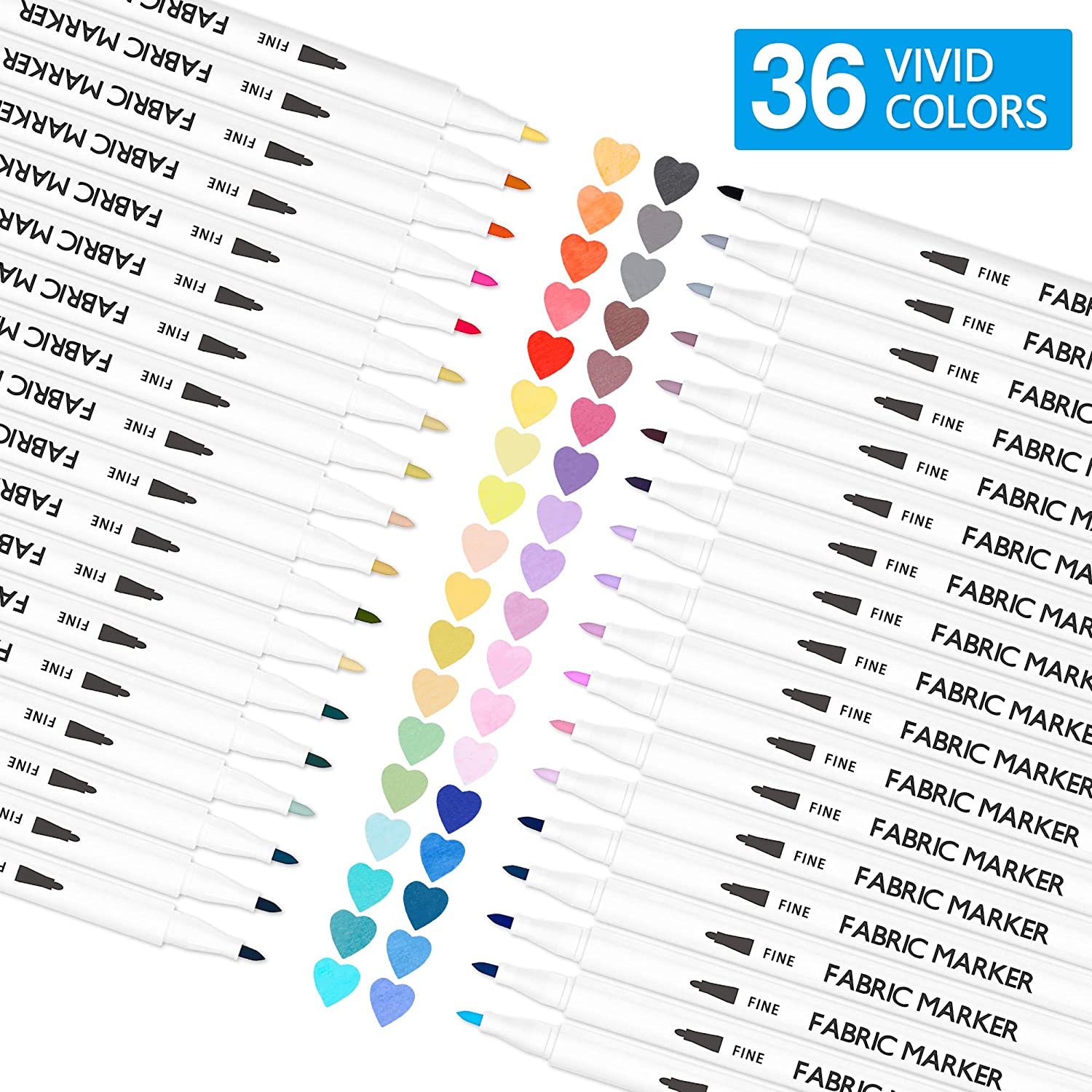 Shuttle Art 36 Colors Fabric Markers, Fabric Markers Permanent Markers for T-shirts Clothes Sneakers Jeans with 11 Stencils 1 Fabric Sheet, Permanent