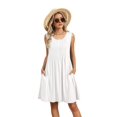 thumbnail image 4 of Loose Beach Vacation Casual Crew Neck Sleeveless Sundresses with Pockets Tank Dress White M, 4 of 10