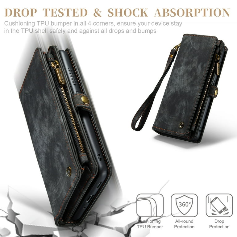 For Samsung Galaxy S20 Plus Wallet Case,Multi-Functional Retro Leather  Purse Flip Cover Zipper Wallet Case with Removable Card Slots Pocket &  Detachable Wrist Strap Magnetic Phone Case, Black - Walmart.com