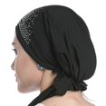 thumbnail image 5 of KAIYANG Turbante de algodón para mujer, sin tirantes, con diamantes de imitación, con correa de tiara de 56 a 58 cm (negro) y color caqui, 5 of 5