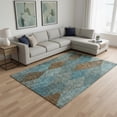 thumbnail image 2 of HomeRoots 676229 9 x 12 ft. Teal & Brown Geometric Washable Machine Made Rectangle Area Rug with UV Protection, 2 of 9