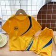 thumbnail image 3 of ZHUASHUM Boys Girl Outfits Letter Print Round Neck Short Sleeve Sports Suit Spring Summer Casual Home Wear Daily Wear Comfortable Tracksuit Yellow 18-24 Months, 3 of 3