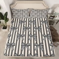 thumbnail image 2 of jejeloiu Ribbon Bow Tie Full Size Sheets,Gray Beige Striped Bed Sheets For Girl Teens 4 Pieces, 2 of 7