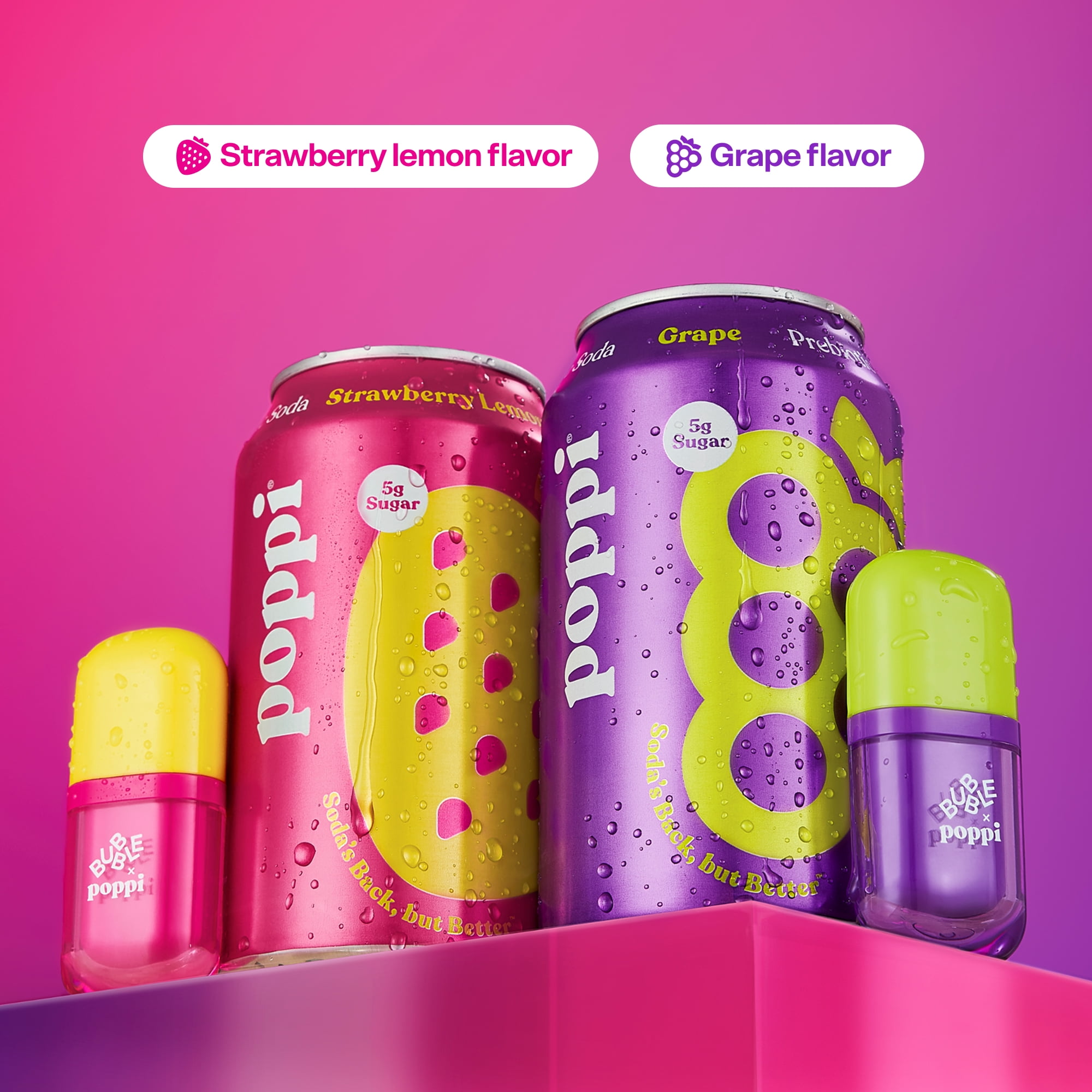 BUBBLE x poppi Pop Stars Lip Serum Duo, Strawberry Lemon & Grape, 9ML