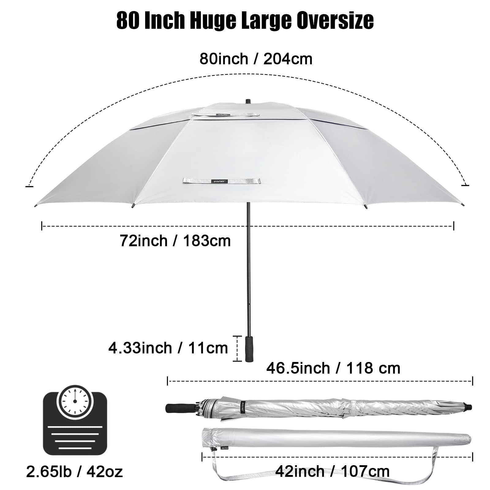 G4Free 80 Inch Huge Large Oversize Golf Umbrella Double Canopy Vented Windproof Stick Umbrellas, 6.6 Ft Heavy Duty for Outdoor Doorman Family