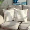 thumbnail image 2 of Pack of 2 Faux Fur Plush Decorative Throw Pillow Covers Luxury Striped Soft Pillowcase Cushion Covers for Sofa Couch Bedroom Cream White, 2 of 7