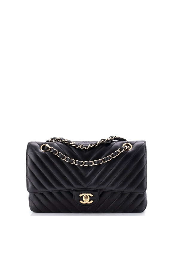 Pre-Owned Classic Double Flap Bag Chevron Lambskin Medium By Rebag