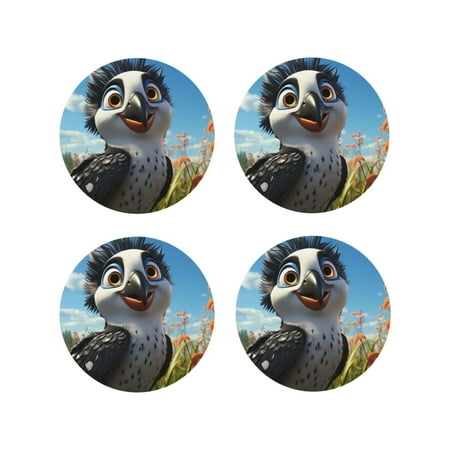 

Vsdgher Joyful Animated Bird Leather Coasters for Drinks Durable Drink Coasters 4 Set for Tabletop Protection Luxurious Home Décor and Housewarming Gift-Round Shape