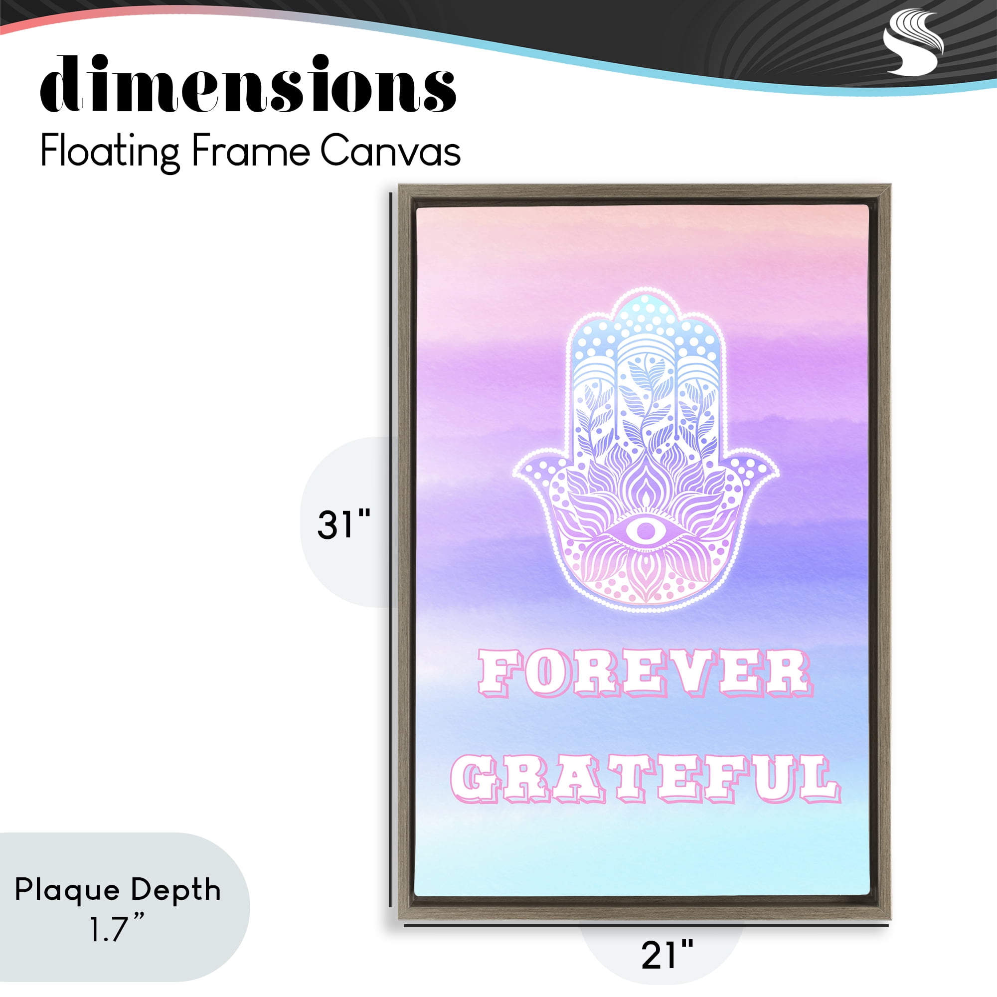 Stupell Industries Forever Grateful Hamsa Brown Framed Floater Canvas Wall Art, design by Pooja Dave