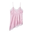 thumbnail image 5 of Women Lace Trim Satin Tank Top V Neck Silk Sexy Camisole Tops Asymmetrical Backless Spaghetti Strap Cami Tops Casual Summer Outfits Womens Tops Purple Pink S, 5 of 8