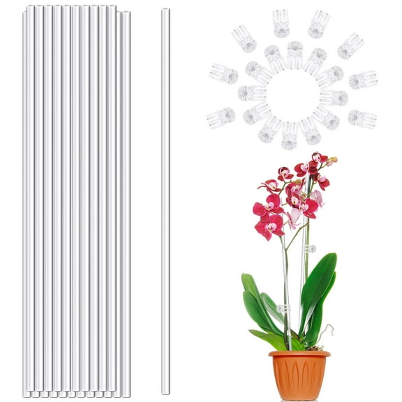 Clear Acrylic Plant Stakes 20PCS, 18 Inch Garden Support Sticks for Orchids Potted Plants Flowers Tomatoes, Includes 20 Clips, Sturdy Reble Indoor Outdoor Use, White