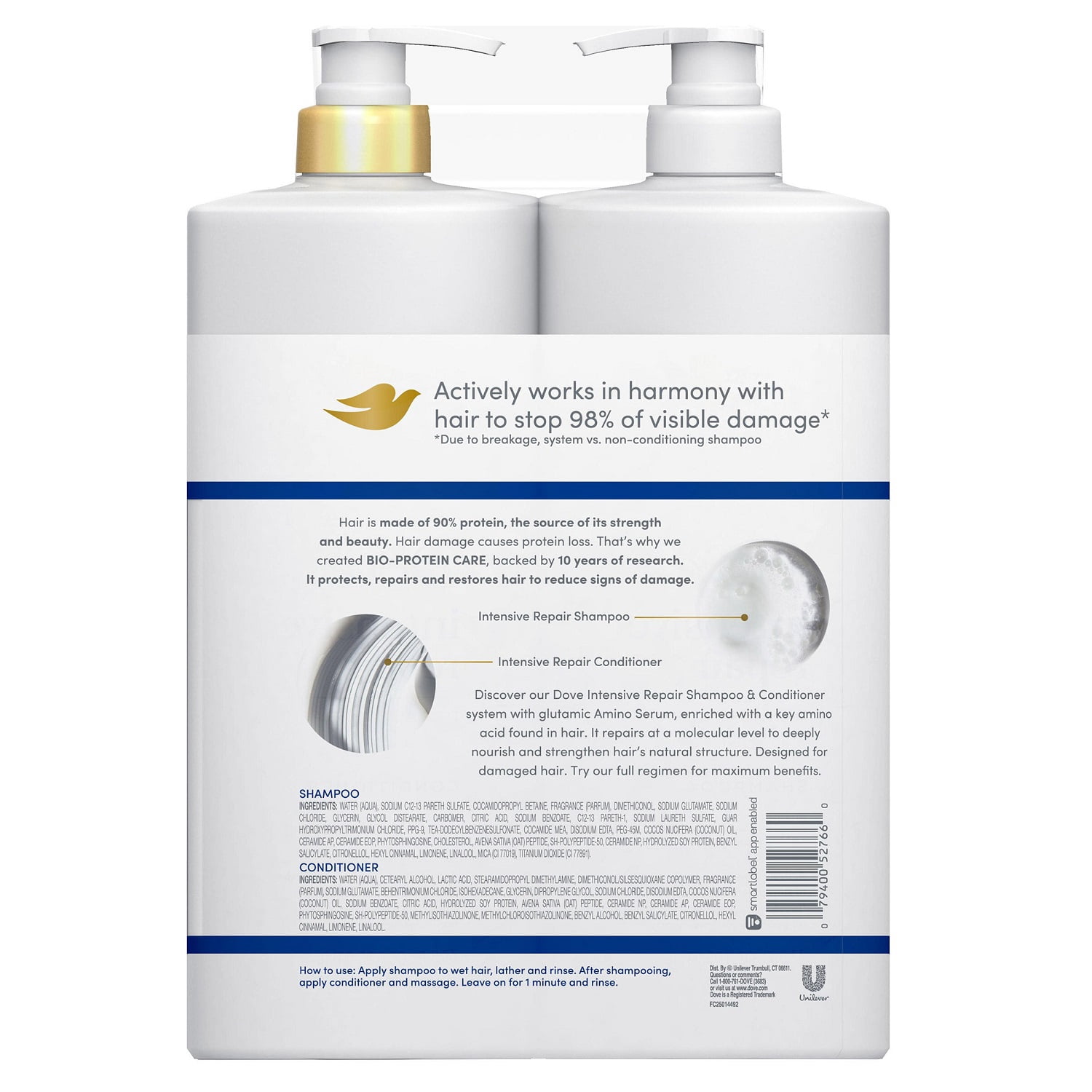 Dove Intensive Repair Damage Therapy Shampoo & Conditioner Set, 33.8 Oz (2 Pack)