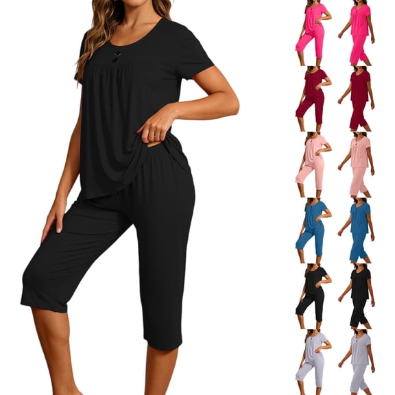 Women Casual Summer Round Neck Short Sleeve Tops And Shorts Two Set Suit Sets of Tank Tops for Women