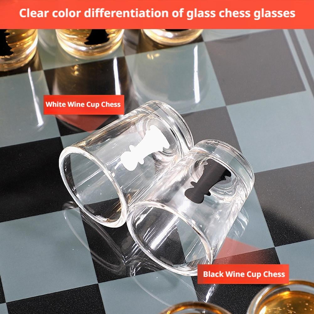 Glass Chess Set with 32 Shot Glasses for Adult Drinking Game and Home Decor