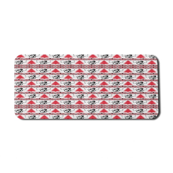 Christmas Computer Mouse Pad, Xmas Pixel Pattern Nordic Inspired Borders with Snowman Pines Snowflakes, Rectangle Non-Slip Rubber Mousepad X-Large, 35" x 15", Red Black White, by Ambesonne