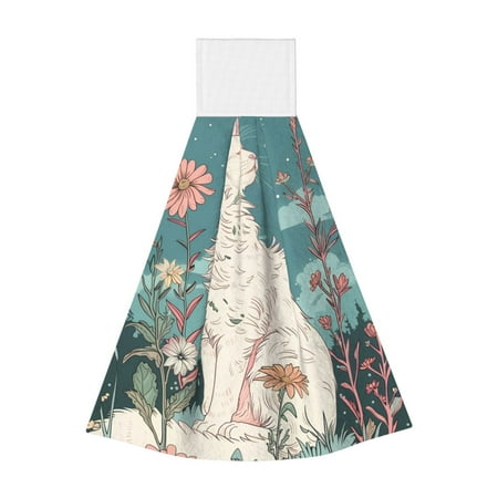 

Zufioo Celestial Cat And Flowers Print Coral Fleece Velcro Hand Towel Hangable Absorbent Hand Towel Suitable for Kitchen Bathroom Household Items