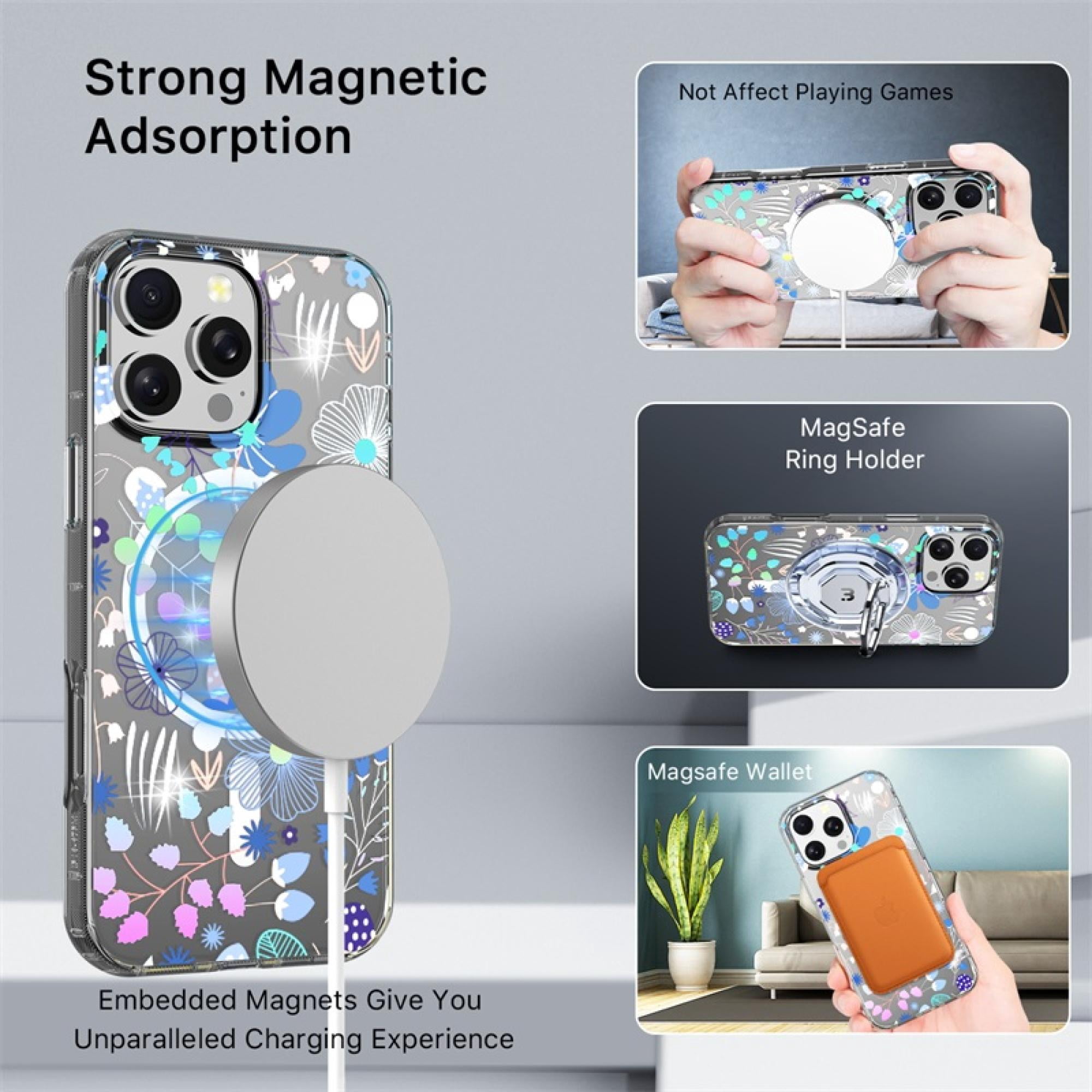 Magnetic Charging-Compatible Case for iPhone 16 Pro Max– Blossom Meadow | Elegant Floral Design with Drop Protection