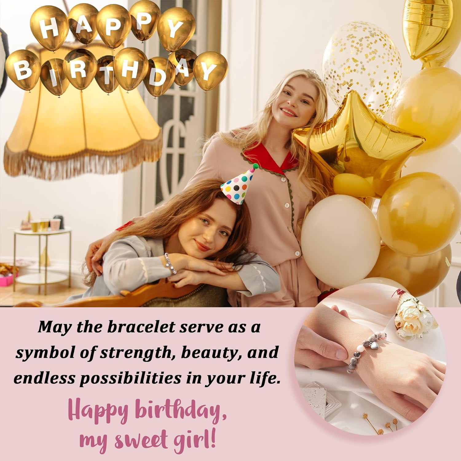 FYUKISS 4-21 Year Old Birthday Gifts for Girls, Pink Zebra Natural Stone Bracelet with Sweet Heart Charm and Message Card for Daughter/Granddaughter