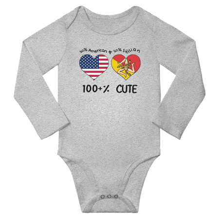 

50% American + 50% Sicilian = 100+% Cute Baby Long Slevve Bodysuits Unisex Gifts (Gray 18-24 Months)