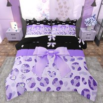 Castle Fairy Kids Children Cartoon Ribbon Bow-Tie Full Size Comforter Sets 3-Piece,Bling Purple Glitter Bedding Comforter Set,Animal Leopard Print Lightweight Bedding Sets,Ultra Soft Home Decor