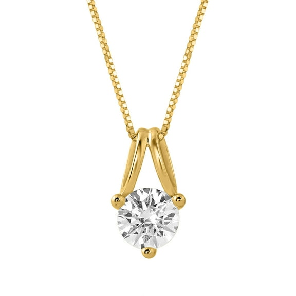 1/2 Carat 3-Prong-Set Diamond Solitaire Pendant Necklace in 14K Yellow Gold (Silver Chain Included)