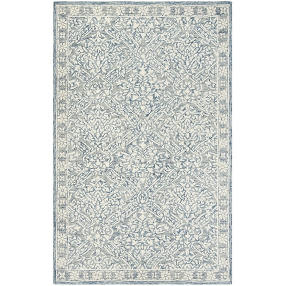 SAFAVIEH Micro-Loop Carmella Oriental Wool Area Rug, Blue/Ivory, 9' x 12'