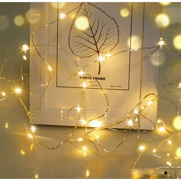 Guirnalda de luces LED, 3 m, 20 LED, miniatura, con cable, para decoración navideña, funciona con pilas AA, ideal para fiestas, jardines, Navidad, Ramadán y bodas (blanco)