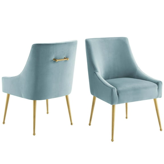 Side Dining Chair, Set of 2, Velvet, Metal Steel, Light Blue, Modern Contemporary Urban Design, Kitchen Room Cafe Bistro Restaurant Hospitality