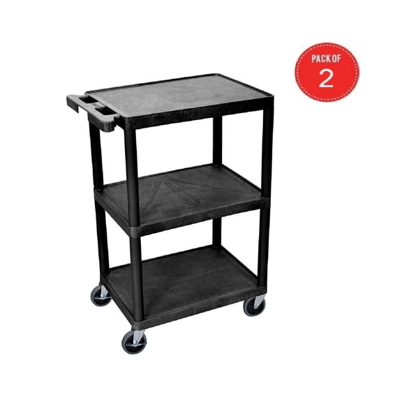 Luxor STC222-B 3 Flat Shelf Multipurpose Utility Cart - Black (pack of 2)